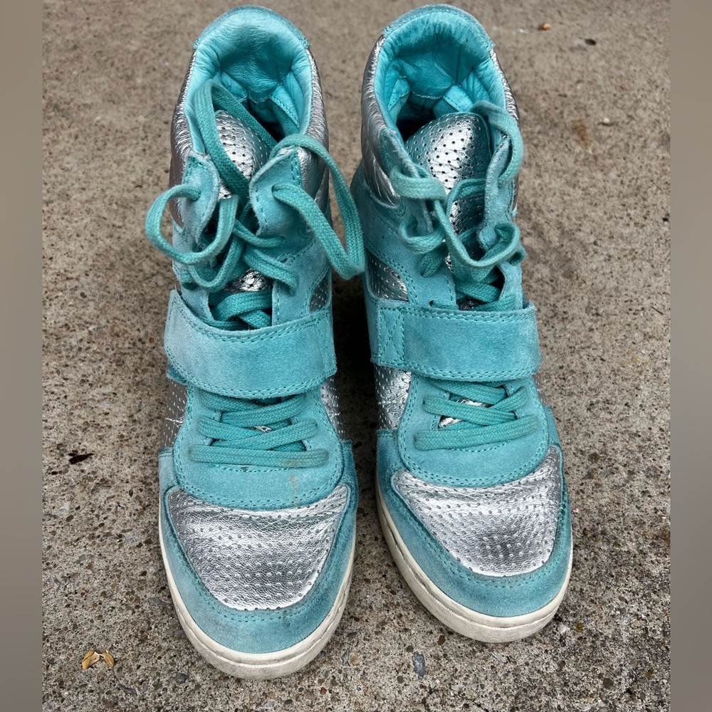 Ash Teal Bea suede wedge sneakers; size 40/9